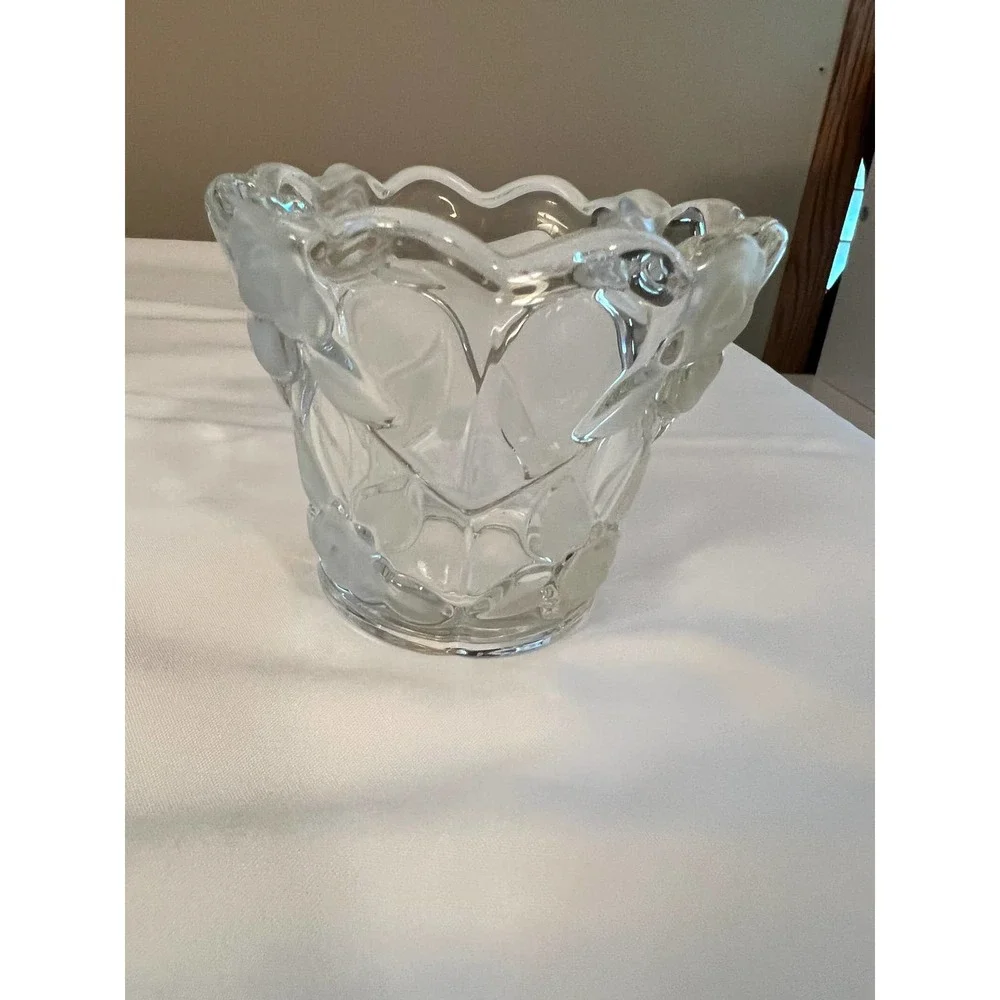 Mikasa Bella Rosa Crystal Candle‎ Holder with Frosted Roses 3